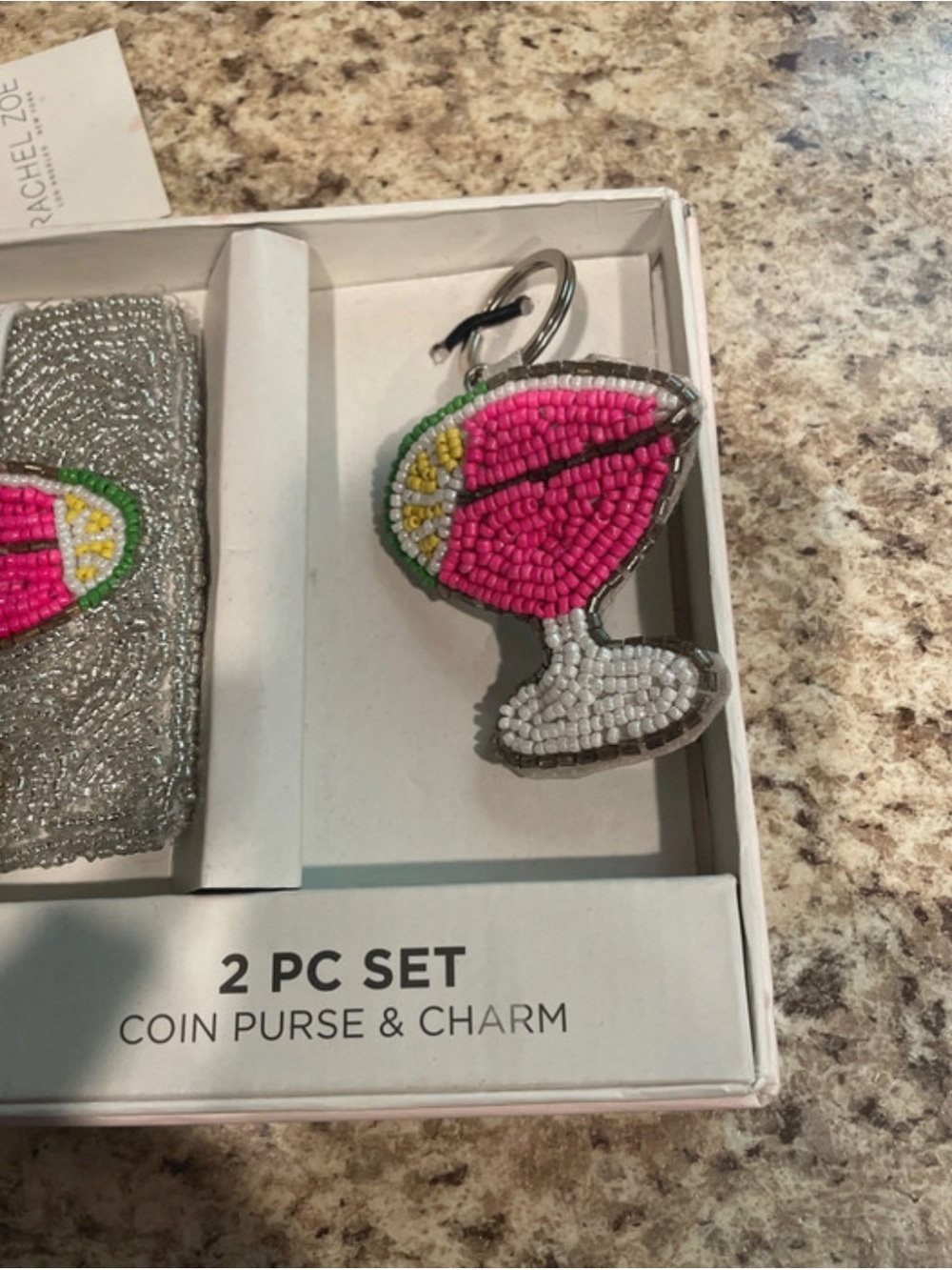 Rachel Zoe Silver Beaded Coin Purse & Pink Cocktail Charm - Picture 4 of 4